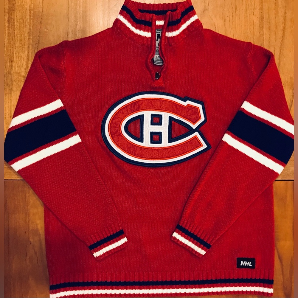 Go Habs! Get your Vintage NHL Official Montreal Red Knit Jersey Men Size Large
